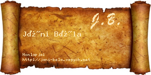 Jáni Béla névjegykártya